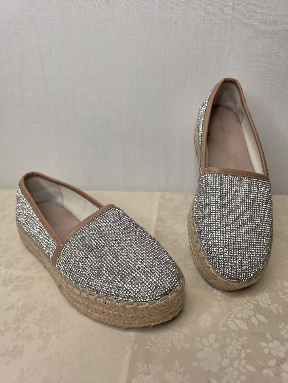 Gianni Bini Rhinestone Platform Espadrille Slip On Flatform Loafers 6.5M
